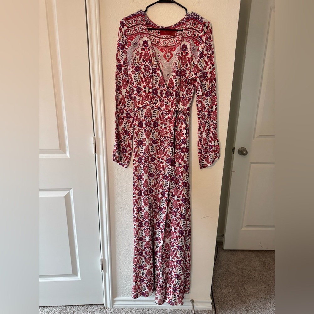 Tigerlily Bohemian Chic Floral Wrap Tie Long Sleeve Maxi Dress Womens Size 8